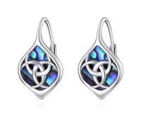 Celtic Trinity Knot Earrings for Women 925 Sterling Silver Triquetra Knot Leverback Abalone Shell Irish Jewellery for Girls (triple Horn)