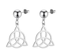 Celtic Trinity Knot Triquetra Dangle Drop Earrings for Women Witch Knot Stud Earrings Triangle Triple Spiral Triskele Amulet Jewelry Irish Pagan Gift (A-Trinity silver)