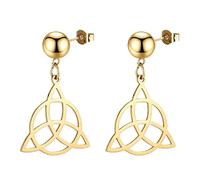 Celtic Trinity Knot Triquetra Dangle Drop Earrings for Women Witch Knot Stud Earrings Triangle Triple Spiral Triskele Amulet Jewelry Irish Pagan Gift (A-Trinity gold)