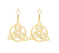 Celtic Trinity Knot Triquetra Dangle Drop Earrings for Women Witch Knot Stud Earrings Triangle Triple Spiral Triskele Amulet Jewelry Irish Pagan Gift (B-Triskele gold)