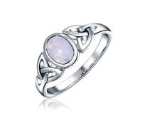 Celtic Trinity Love Knot Triquetra Rainbow Moonstone Infinity Ring Band For Women Teen 1MM Band .925 Sterling Silver June Birthstone