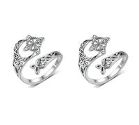 Celtic Trinity Ring, Celtic Knot Rings, Witch Knot Irish Jewelry Open Adjustable Engagement Wedding Promise Band Daily for Women St. Patrick’s Day，Witches Knot (2pcs)