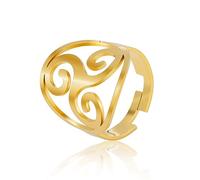 Celtic Triskele Triskelion Ring Triquetra Rings Ancient Celtic Spiral Trinity Knot Ring Adjustable Ring Good Luck Protection Amulet Stainless Steel Jewellery Gifts for Women Christmas (Gold-2)
