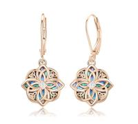 Celtic Witch Knot Earrings 925 Sterling Silver Witch Earrings Abalone Shell Birthstone Dangle Leverback Celtic Earring Witch Knot Jewelry Mother's Day Gift for Women, Sterling Silver, Cubic Zirconia
