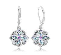 Celtic Witch Knot Sterling Silver Witch Earrings - Abalone Shell Birthstone Drop Dangle Leverback Celtic Earrings - Mother's Day Gifts for Women, Sisters, Best Friends, Sterling Silver, Cubic Zirconia