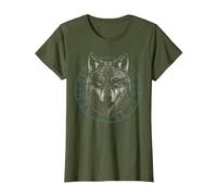 Celtic Wolf Nordic Alpha Wolf Knots Cute Retro Viking T-Shirt, Women, Olive Green, Small