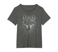 Celtic Wolf Nordic Alpha Wolf Knots Cute Retro Viking T-Shirt, Women's Plus, Asphalt Grey, 4X