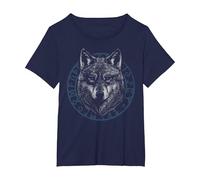 Celtic Wolf Nordic Alpha Wolf Knots Cute Retro Viking T-Shirt, Women's Plus, Navy Blue, 2X
