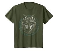 Celtic Wolf Nordic Alpha Wolf Knots Cute Retro Viking T-Shirt, Youth, Olive Green, 2T