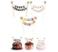 Celtrum Happy Birthday Cake Decoration Set, 3 Piece Cake Topper Birthday Bunting Banner, Multicolor Black and Pink Birthday Cake Decoration Garland