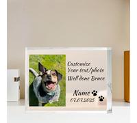 Celtty Personalized Pet Memorial Plaque, Custom Cat Dog Sympathy Gifts Acrylic Crystal Clear Block with Photo Text Name Date