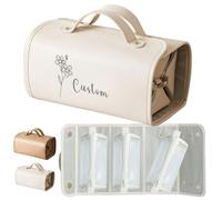 Celtty Personalized Travel Flat Lay Makeup Bag Custom Large Capacity Leather Cosmetic Bag with Printed Name Initials 4 in 1 Waterproof Toiletry Bag Make Up Bag