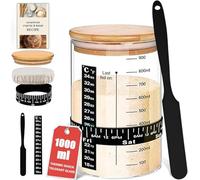 celtty Premium 1 Litre/1000ml Sourdough Starter Jar Kit - Large Borosilicate Glass Jar with Graduated Markings, Date Feeding Band, Thermometer, Spatula, Cloth Cover & Bamboo Lid for Bread Making