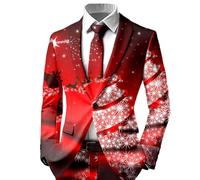 Celucke Mens Christmas Blazer Ugly Xmas Print Suit Jacket, Fashion Shawl Lapel Down Versatile Tuxedo Slim Fit Elegant Sport Coats for Festive Dinner Prom Party, Lightweight Pocket Classic Jacket