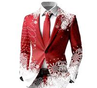 Celucke Mens Christmas Blazer Ugly Xmas Print Suit Jacket, Fashion Shawl Lapel Down Versatile Tuxedo Slim Fit Elegant Sport Coats for Festive Dinner Prom Party, Lightweight Pocket Classic Jacket
