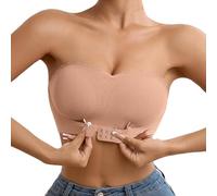 Celucke Strapless Bra for Women Non-Slip Silicone Padded Bandeau Wireless Tube Top Bralette, Full Coverage Bralettes Lift Everyday Bras, Seamless Bralette with Support, Comfortable Pink