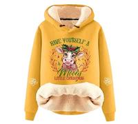 Celucke Ugly Christmas Hoodies for Women, Funny Cute Xmas Print Holiday Sweatshirt, Ladies Winter Oversized Long Sleeve Pullover Tops, Christmas Sweatshirts for Women, Lightweight Fall Clothes Yellow