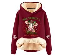 Celucke Ugly Christmas Hoodies for Women, Funny Cute Xmas Print Holiday Sweatshirt, Ladies Winter Oversized Long Sleeve Pullover Tops, Christmas Sweatshirts for Women, Lightweight Fall Clothes Wine