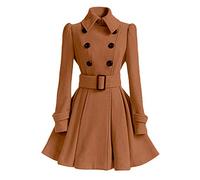 Celucke Women's Coat Parka Double Breasted Gothic Soften Belt Trench Elegant Button Lapel Plain Outerwear Jacket Overcoat ((UK 8-10) Medium, Khaki)