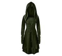 Celucke Womens Gothic Dresses, Vintage Halloween Christmas Costumes Lace Up Hooded Pullover High Low Bandage Dress Cloak Army Green
