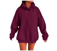 Celucke Women's Hoodies Oversized Sweatshirts Fleece Sweaters, Casual Long Sleeve Solid Color Loose Y2K Clothes Fall Pullover Top, Holiday Classic Clothes Outfits Athletic Wear Activewear Wine