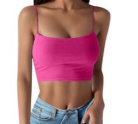 Celucke Womens Plain Bodycon Cami Strappy Sleeveless Tank Tops, Slim Fitted Scoop Neck Solid Color Vest Tops Women UK, Stretchy Gym Wear, Casual Summer Ladies Vests Hot Pink