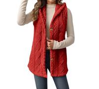 Celucke Women's Teddy Fleece Gilets Waistcoat Hooded Button Down Sherpa Fluffy Solid Color Lightweight Cozy Sleeveless Vest, Ladies Winter Casual Gilets and Bodywarmers With Pockets Outerwear