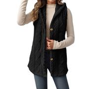 Celucke Women's Teddy Fleece Gilets Waistcoat Hooded Button Down Sherpa Fluffy Solid Color Lightweight Cozy Sleeveless Vest, Ladies Winter Casual Gilets and Bodywarmers With Pockets Outerwear