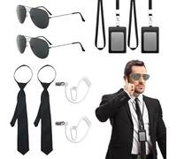 Celvibe 8-Piece Agent Costume Accessory Set, Agent Costume Accessory with Glasses, Tie, Headphones, Card Holder for Dress Up Role Play Film Party Halloween Cosplay