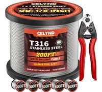 CELYND Stainless Steel Cable for Railing - 200FT 1/8" T316 Wire Rope Cable for Deck Railings System Kit with Cutter
