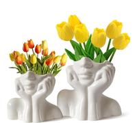 CEMABT Ceramic Woman Body Face Vase Set, Small Decorative Unique Modern Minimalism Nordic Flower Vase for Living Room Table Decoration, White Head and Body Female Form