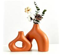 CEMABT Orange Ceramic Vase Set of 2 for Modern Minimalist Bohemian Decor，Round Matte Donut Vases for Pampas Grass-Perfect for Living Room, Dining Table, Office Bedroom Shelf Decor Entryway, Console
