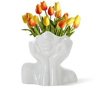 CEMABT White Ceramic Face Vase, Female Form Head Half Body Bust Vases Boho Feminist Minimalism Decorative Modern Nordic Style Flower Vase for Home Living Room Office Decor Christmas Day Gifts