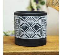 Cement Black N White Pot Doted Patterned Diamond Planter 13cm, 5inch Indoor Home Decorative Gift