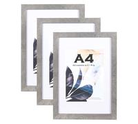 Cement Grey Wooden Picture Frame A4 with Mount,Set of 3,A4 Frame,Freestanding and Wall Mountable
