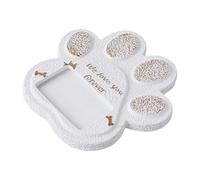 Cement Pet Memorial Stone with Paw Design And Photo Holder for Outdoor Display, White