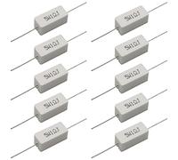Cement Resistor,10 PCS 5W 1 Ohm 5% Axial Lead Wire Resistor White Wound Fixed Ceramic Cement Resistors Wirewound Cement Power Resistors Flame Heat Moisture Resistance Precharge Horizontal Resistors