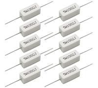 Cement Resistor,10 PCS 5W 100 Ohm 5% Axial Lead Wire Resistor White Wound Fixed Ceramic Cement Resistors Wirewound Cement Power Resistors Flame Heat Moisture Resistance Precharge Horizontal Resistors