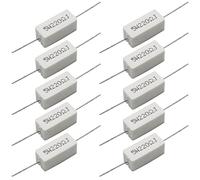 Cement Resistor,10 PCS 5W 220 Ohm 5% Axial Lead Wire Resistor White Wound Fixed Ceramic Cement Resistors Wirewound Cement Power Resistors Flame Heat Moisture Resistance Precharge Horizontal Resistors