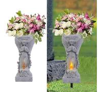 Cemetery Commemorative Gift - Garden Angel Statue with Solar Lights and Vases, Prayer Angel Vase, Commemorative Stone, Tomb Cemetery Decoration
