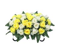 Cemetery Flower Saddle With 36 Roses And Green Leaves 50x30cm Artificial Graveyard Flowers Grave Decorations Flower Saddle Fade Peonies Grave Memorial Flowers For Headstones Decoration