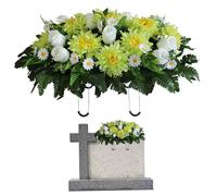 Cemetery Flowers for Grave Decoration, Artificial Cemetery Flowers Realistic Cemetery Grave Flowers with Saddle Silk Chrysanthemum for Headstone 25.2x18.5in, Green