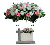 Cemetery Flowers for Grave Decoration, Artificial Cemetery Flowers Realistic Cemetery Grave Flowers with Saddle Silk Chrysanthemum for Headstone 25.2x18.5in, Style1
