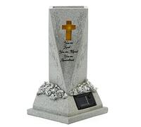 Cemetery Grave Flower Vase - Headstonne Planter, Grave Pot | Resin Floral Container with Solar Light, White Outdoor Vase for Graveside, Antique Memorial Garden Accent, Courtyard Triibute Holder