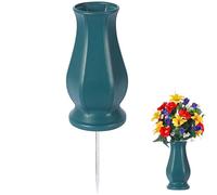 Cemetery Grave Vase for Fresh/Artificial Flowers,Memorial Flowers Holders with Long Spike Stake for Garden, Lawn, Yard,Memorial Grave Decorations (1, Blue)