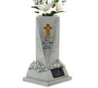 Cemetery Grave Vase with LED Light - White Antique Memorial Decoration | Solar-Powered Flower Holder for Grave, Lawn, Garden, Courtyard | Elegant Outdoor for Loved