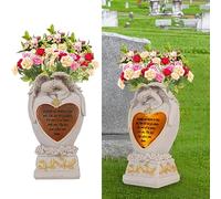 Cemetery Memorial Decoration, Garden Angel Outdoor Solar Vase Statue Cross Angel Vase Family Garden Memorial Statue Funeral Gift, Memorial Stone, Crying Angel (Beige)