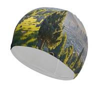 Cemetery Outside The City Bathing Cap High Elasticity Swimming Caps Fit Both Long Hair Short Hair Comfortable Large Shower Cap for Drag Reduction and Hair Protection