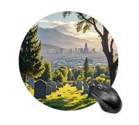 Cemetery Outside The City Mousepad Round Anti-Slip Waterproof Rubber Base Mice Mat Cute Mousepad for Work Office Home Gaming Laptop Men Women Small Size 7.8 X 7.8 Inches