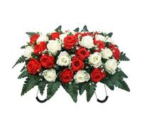 Cemetery Saddle Flowers Artificial Rose Arrangement UV Resistant - Outdoor Tombstone Saddle Floral Decoration for Grave Memorial, Weatherproof Silk Flower Display for Mother’s Day Father’s Day Remembr